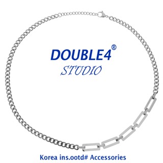【DOUBLE4】 韓國 拼接長方串 古巴 項鍊 INS 韓系穿搭 手鍊 男 鋼鍊 鈦鋼 DOUBLE4【C38】