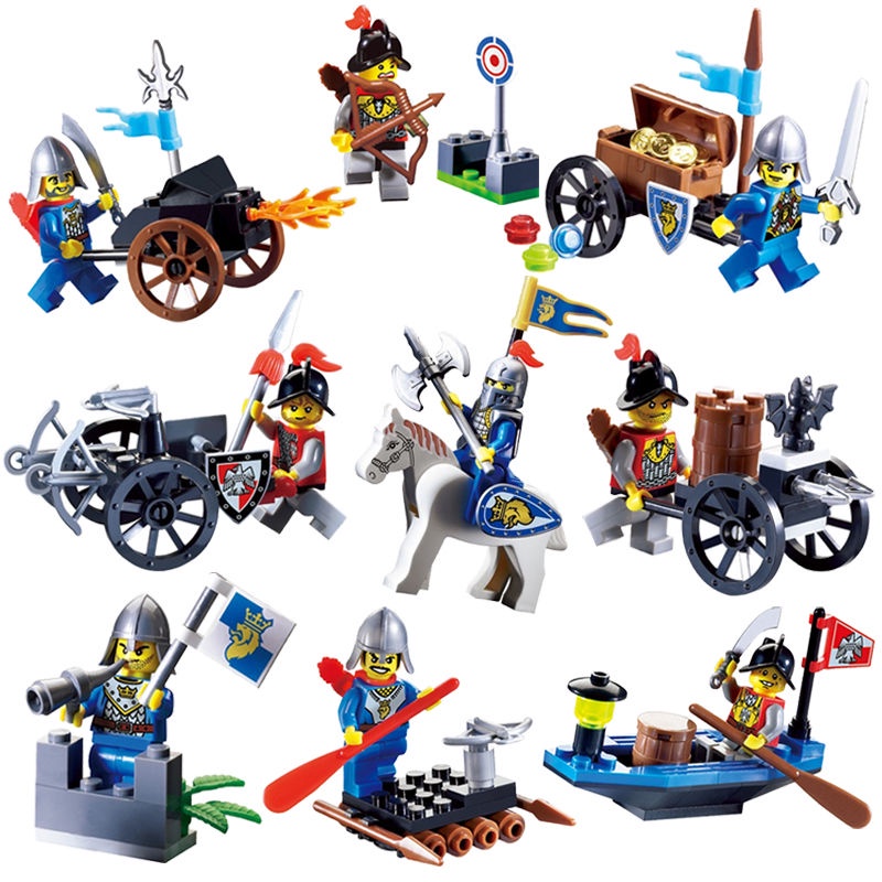 中古世紀積木 啟蒙積木中古世紀城堡騎士戰馬士兵人仔兼容樂高兒童益智拼裝玩具