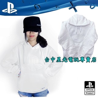 【SONY原廠授權】PlayStation 立體鋼印Logo刷毛口袋連帽T 白色上衣 長袖 大學T 【特典商品】台中星光