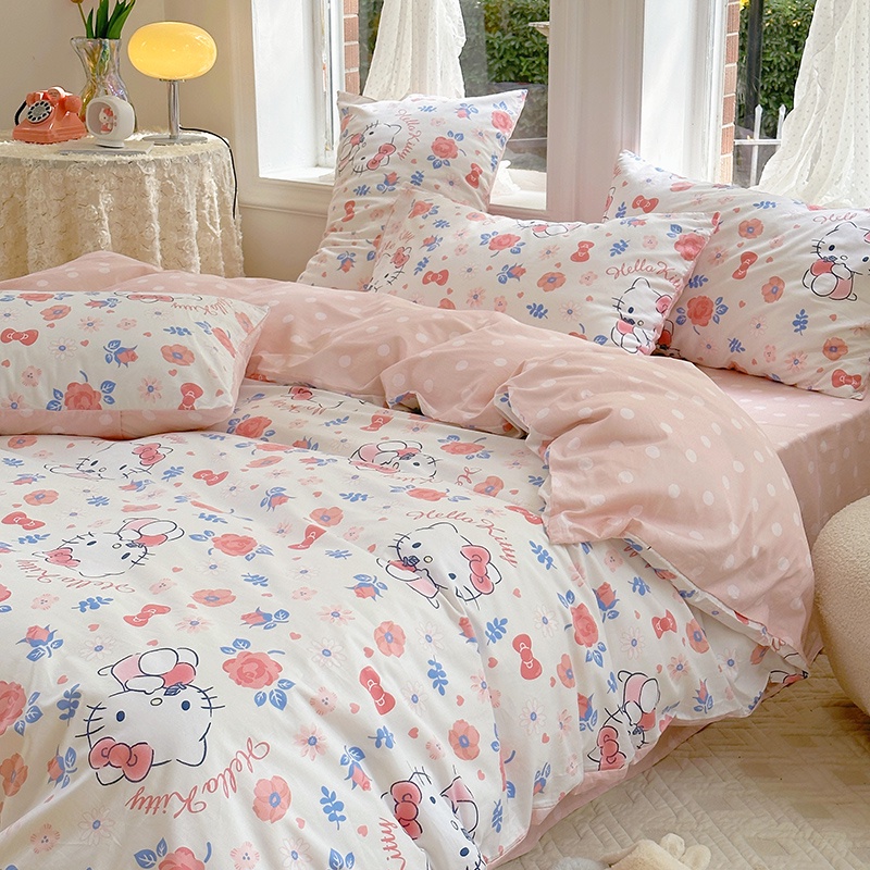 Hello Kitty床包組 純棉 兒童床包 卡通床包 單人雙人加大特大 床包組 床單 床罩 四件組