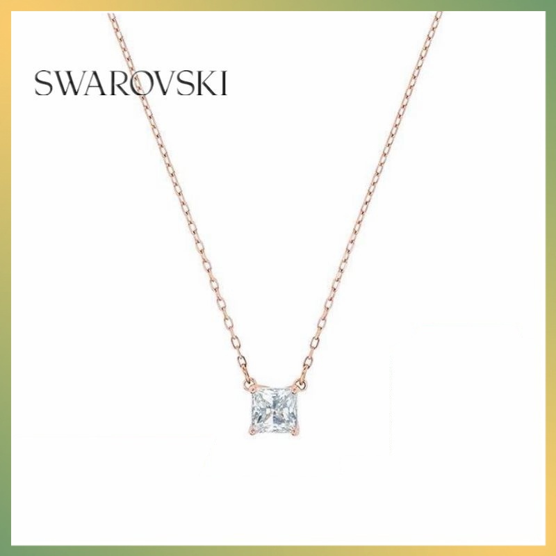 施華洛世奇 Swarovski Attract 項鏈 方形切割 白色 項鍊 璀璨水晶方形單鑽項鏈 短項鏈 玫瑰金色 禮物