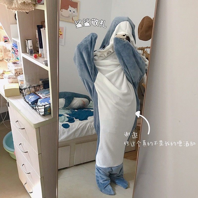 日本鯊魚睡衣睡袋辦公室學生宿舍午睡毯面巾舒適可愛高顏值ins韓國