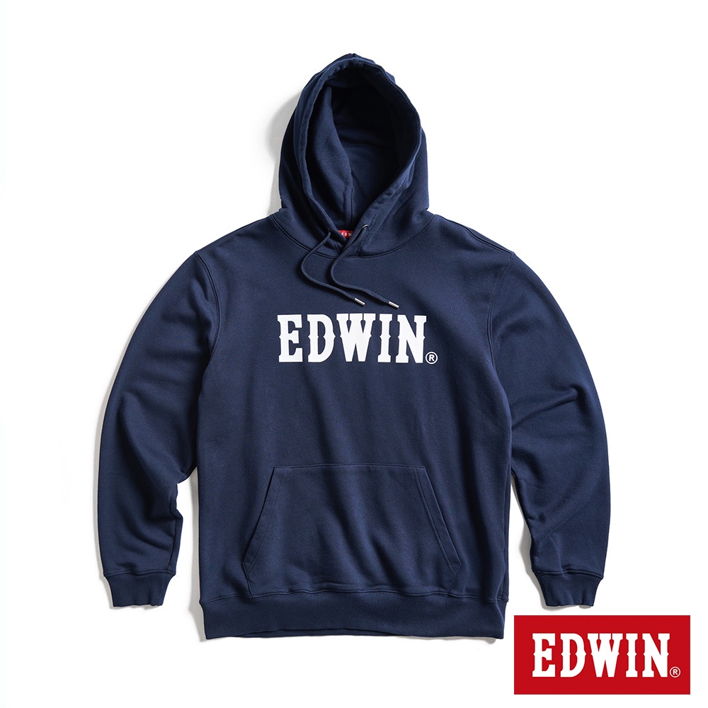 EDWIN 人氣復刻 LOGO連帽厚長袖T恤(丈青色)-男款