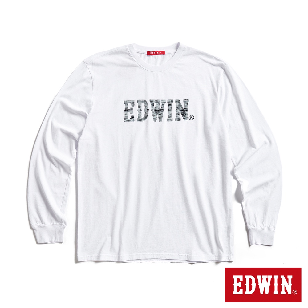 EDWIN 人氣復刻 花紗植絨LOGO薄長袖T恤(白色)-男款