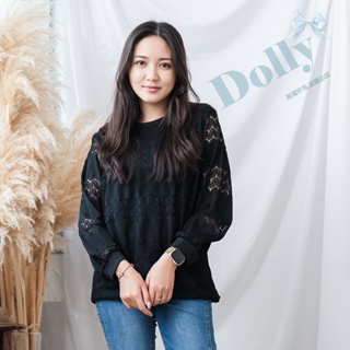 台灣現貨 大尺碼針織雕花上衣(黑色)-Dolly多莉大碼專賣