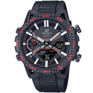 【CASIO】卡西歐 EDIFICE大錶徑太陽能雙顯智慧藍芽膠帶錶-黑 ECB-2000PB-1A 臺灣卡西歐保固一年