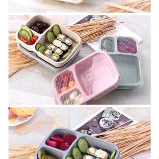 台灣出貨~L73食品級稻殼便當盒保鮮盒方形快餐盒 小麥分格飯盒三格帶蓋子