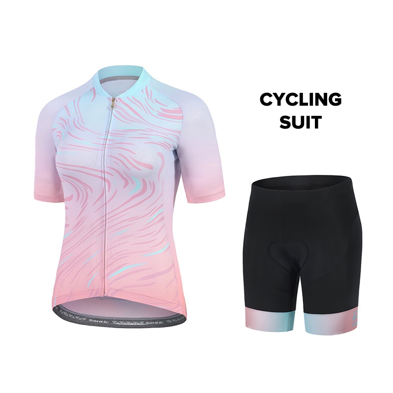 Santic 女士騎行服套裝短褲 4D 填充漸變坡道設計自行車戶外健身運動服 KL2C02236-KL2C05153