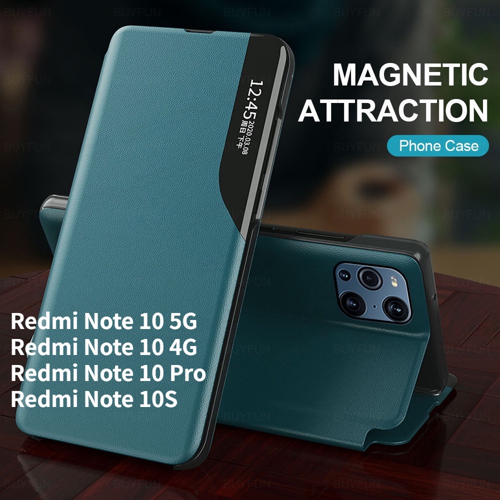 適用於 Redmi Note 10 4G Redmi Note 10S 手機殼 Smart View 皮革翻蓋手機殼 R