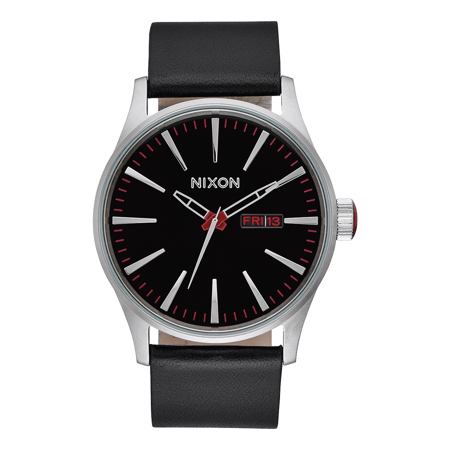 NIXON SENTRY 極簡復刻 黑 銀紅刻 黑錶 皮錶帶 男錶 女錶 石英錶 時尚 A105-000