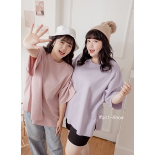 Want-Meow招財貓旺鋪/臺灣出貨/100公斤可穿/挺版反車線/韓國流行/大學T/大尺碼衣著/大碼上衣