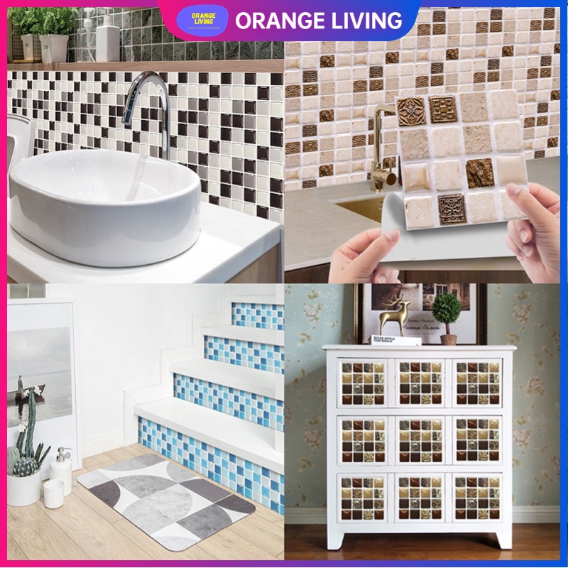 【Orange Living】DIY瓷磚貼紙 3D馬賽克水晶瓷磚貼防瓷磚貼防油glass tile廚房浴室防水自粘牆貼