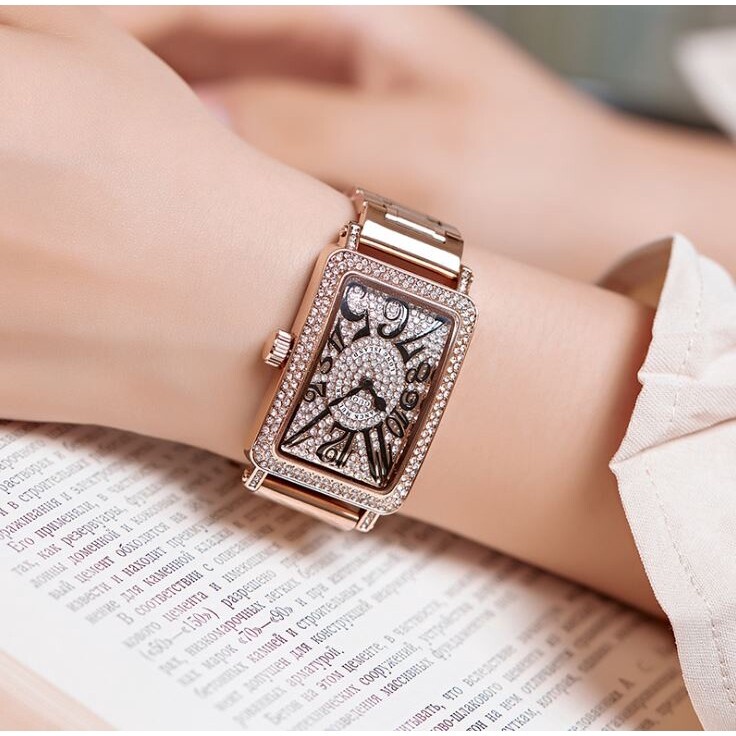 Guou 8201 全鑽手錶女士手錶奢華時尚玫瑰金女士手錶時鐘女士手錶
