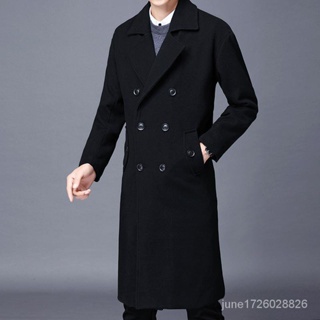 男士長版風衣裝毛呢大衣男韓版寬鬆時尚西裝領雙排扣呢子外套韓國 大尺碼 韓版加厚 blazer 8TRB