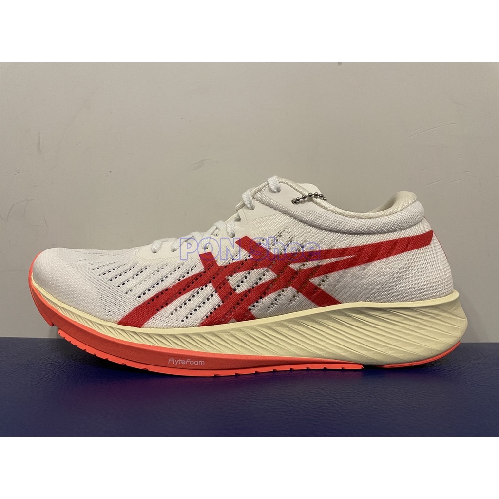 ASICS 亞瑟士 METARACER 頂級 輕量 透氣 編織 女 馬拉松 慢跑鞋 白 橘 紅 1012A580-100
