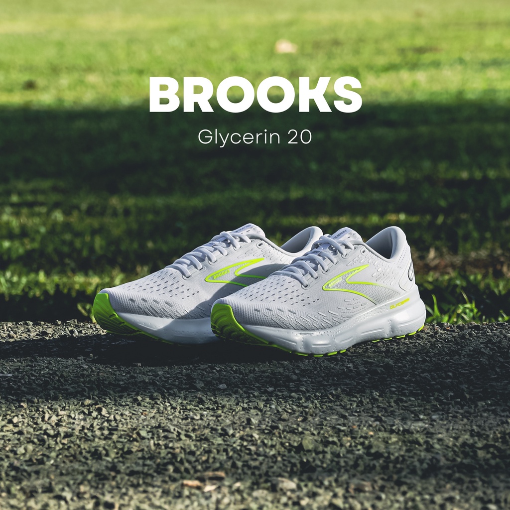 Brooks 慢跑鞋 Glycerin 20 甘油系列 灰白 螢光黃 路跑 男鞋 緩震【ACS】 1103821D135