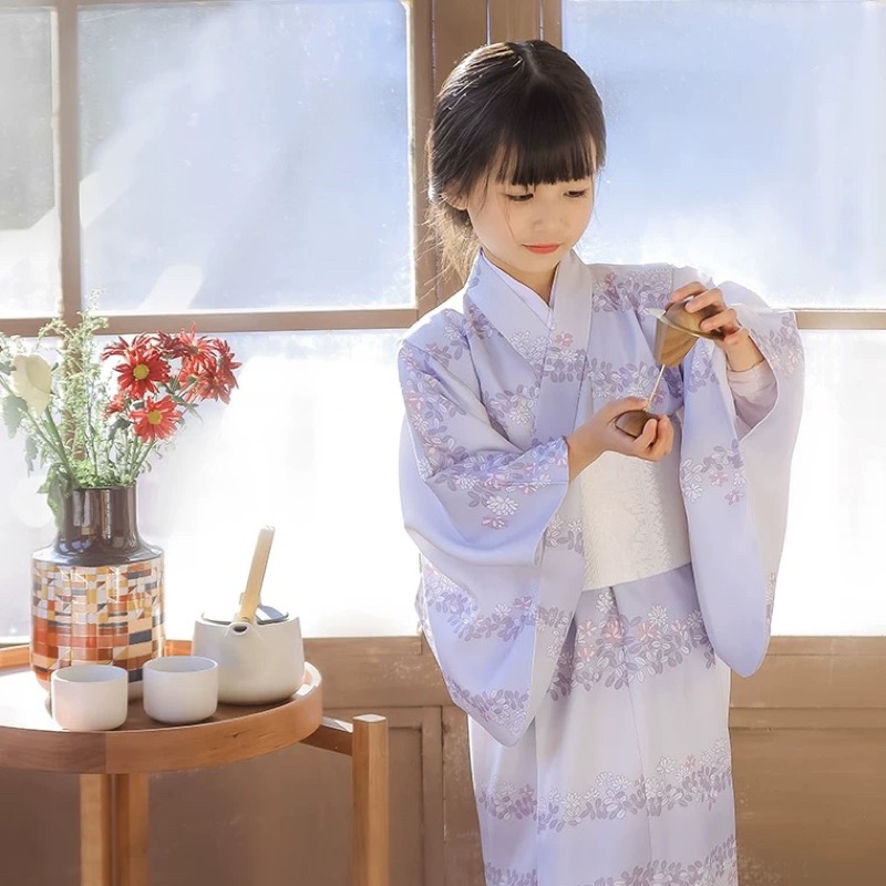 E 日本兒童和服日式浴衣女童連衣裙演出服攝影小雛菊