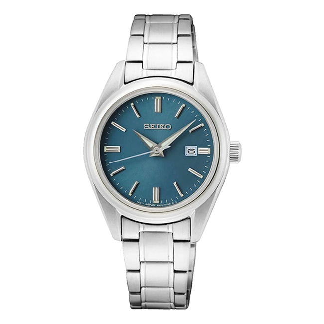 【SEIKO精工】SUR531P1 簡約三針 日期顯示 藍寶石鏡面 鋼錶帶女錶 淺藍/銀 6N22-00K0U 台南