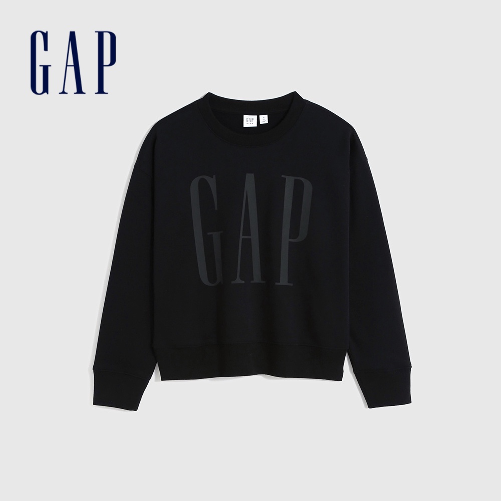 Gap 男童裝 Logo刷毛大學T 碳素軟磨系列-黑色(507742)