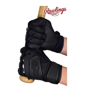 日本進口 Rawlings 雙黏式 可水洗 止滑合成皮革 打擊手套 甲子園樣式(EBG22S03)全黑，一雙入