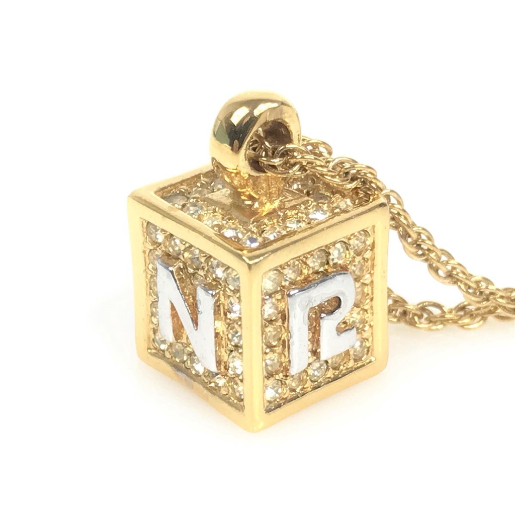 [古俬精品] 法國Nina Ricci 經典立方體LOGO項鍊，手工鑲嵌126鑽，90年代珍品。