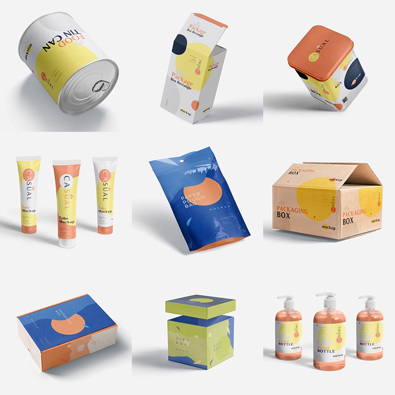 食品奶粉化妝品包裝紙盒紙箱袋子效果貼圖樣機PSD設計素材