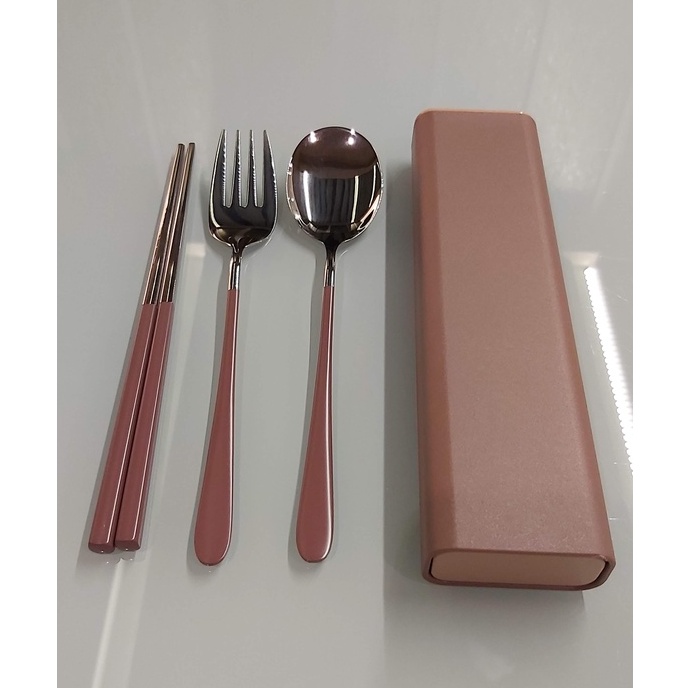 環保304不鏽鋼便㩦餐具3件組-煙燻紅(S0033)