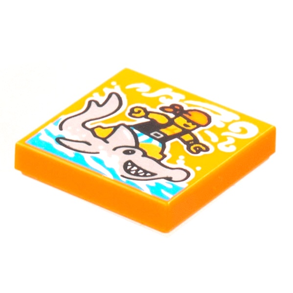 樂高 Lego 橘色 2x2 海盜 衝浪 鯊魚 印刷 3068bpb1772 6341647 Orange Tile