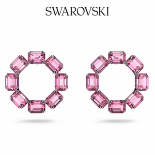 SWAROVSKI 施華洛世奇 Millenia 大圈耳環, 八角形切割Swarovski 水晶, 粉紅色, 鍍白金色