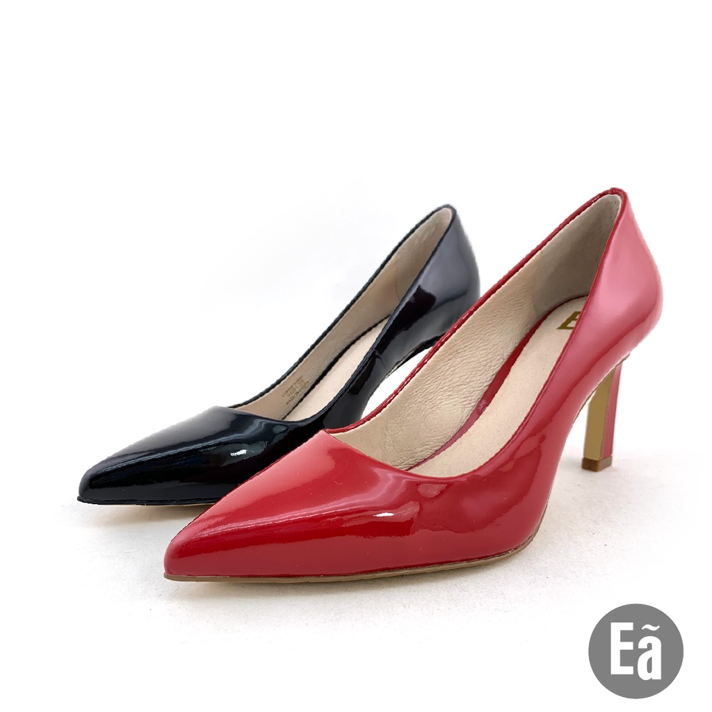 Ea專櫃女鞋 Monroe全真皮鏡面歐美窄版素色尖頭8公分梯形 高跟鞋(火紅/亮黑)9601