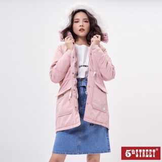 5th STREET 女裝長版多口袋鋪棉外套-粉紅
