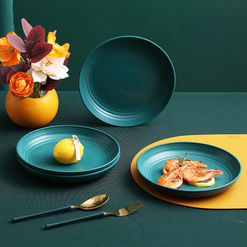 北歐歐式創意圓盤 餐盤 盤子 菜盤 水果盤 塑膠餐盤 大號碟子 露營餐盤 環保食器 ins風 家用果盤套裝