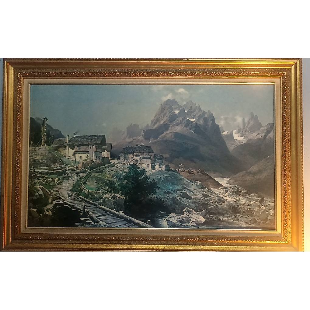 【阿爾卑斯山的村落 奇美博物館框畫】（金框）出清 法蘭茲．李察．安特伯格 框畫/畫作/藝術品/大型擺飾
