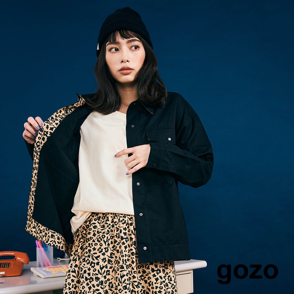 【gozo】帥氣斜紋仿牛仔外套(黑色_F)｜女裝 顯瘦 休閒