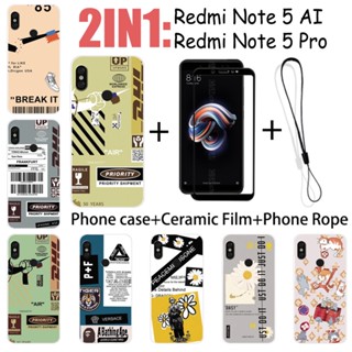 2 IN 1 Redmi Note 5 AI 5 Pro 手機殼帶鋼化玻璃陶瓷膜螢幕保護膜時尚系列