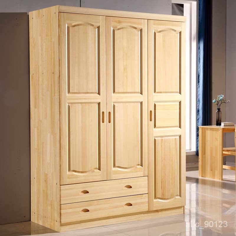 實木鬆木衣櫃兩門三門四門全實木234門原木色衣櫥開門帶抽屜簡約