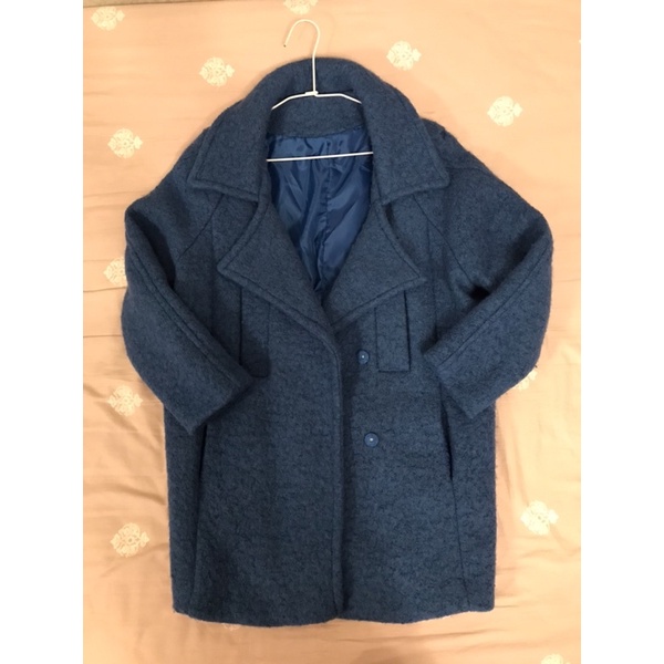 全新韓國製寶藍色翻領厚大衣