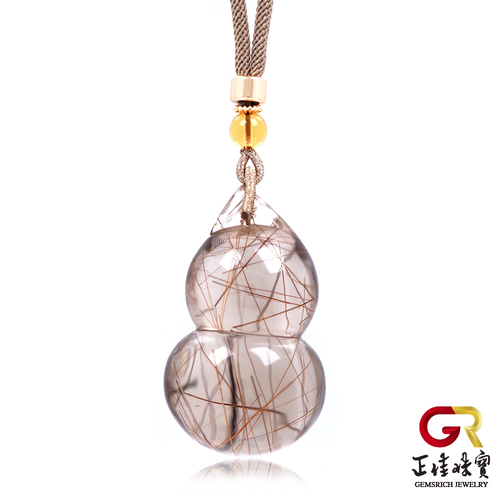 銅鈦晶 頂級冰透葫蘆 56.8g 銅鈦晶吊墜 可調式棉繩 正佳珠寶