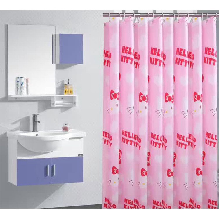 Hello Kitty 卡通可愛浴簾加厚防水浴室 PVC 浴簾 180x180cm 附掛鉤可調節