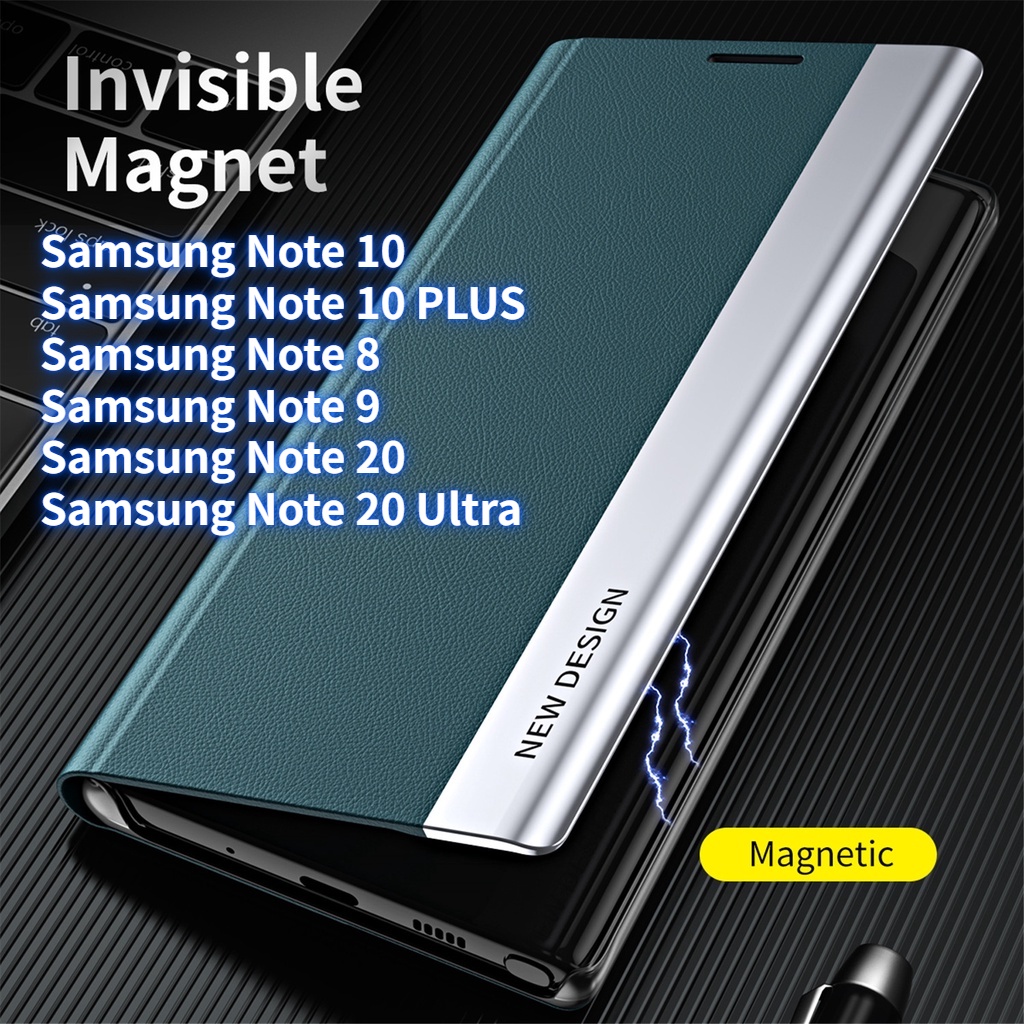 SAMSUNG 三星 Note 9 Note 8 鏡面皮革錢包支架書套手機 Coque 磁性包三星 Note 10 No