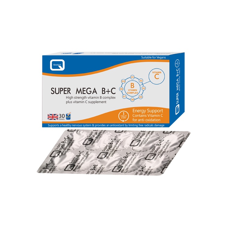 QUEST 沛力錠SUPER MEGA B+C 30錠 高單位B群+維生素C1000mg