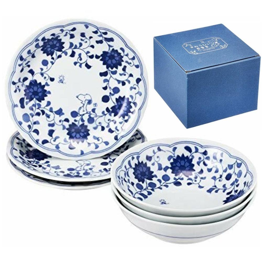 630438 史努比 Snoopy 藍唐草陶瓷碗盤6件組 日本製