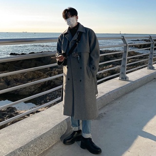 毛料大衣男士中長版冬季韓系寬鬆加厚風衣外套