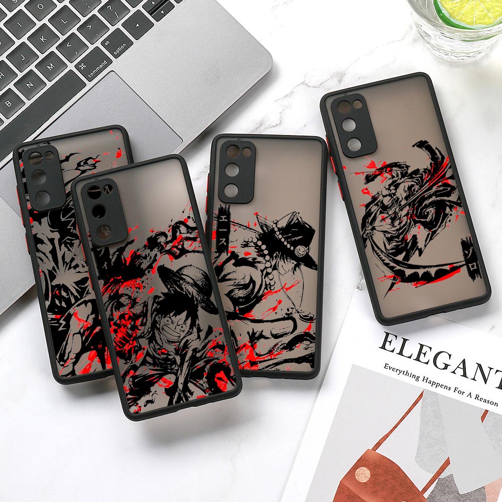 SAMSUNG 黑紅藝術日本動漫海賊王路飛王牌手機殼適用於三星 Galaxy A73 A72 A71 A70 A53 A