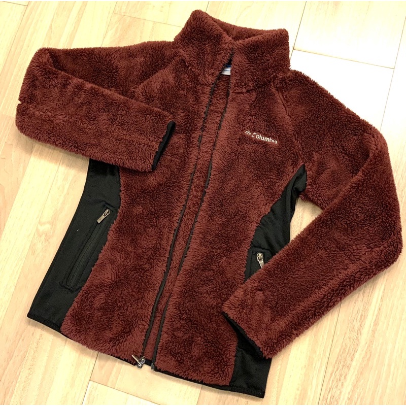｛Columbia ｝哥倫比亞 勃根地紅  氣質紅 立領 毛絨絨 修身 保暖 外套（女/S)