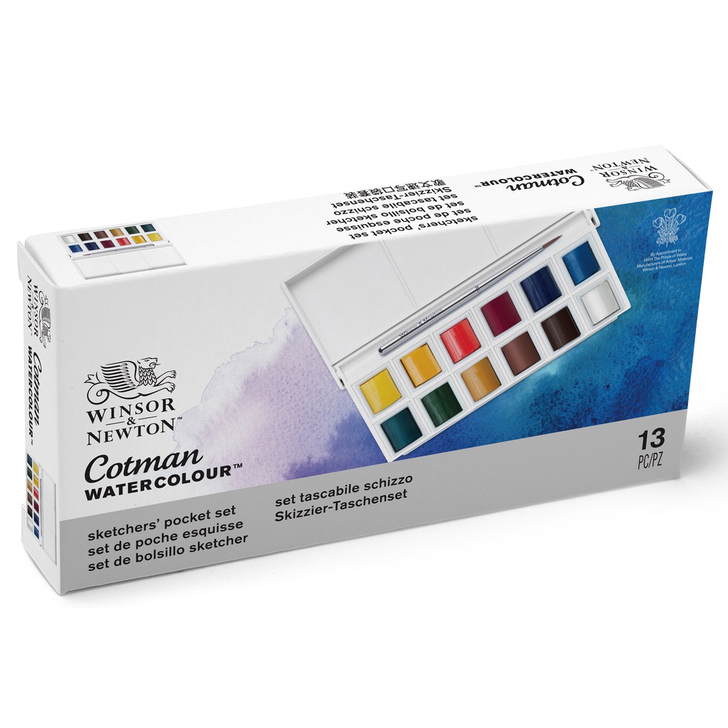 Winsor &amp; Newton Cotman 溫莎牛頓歌文12色水彩顏料套裝，素描口袋盒 12 色套裝顏料