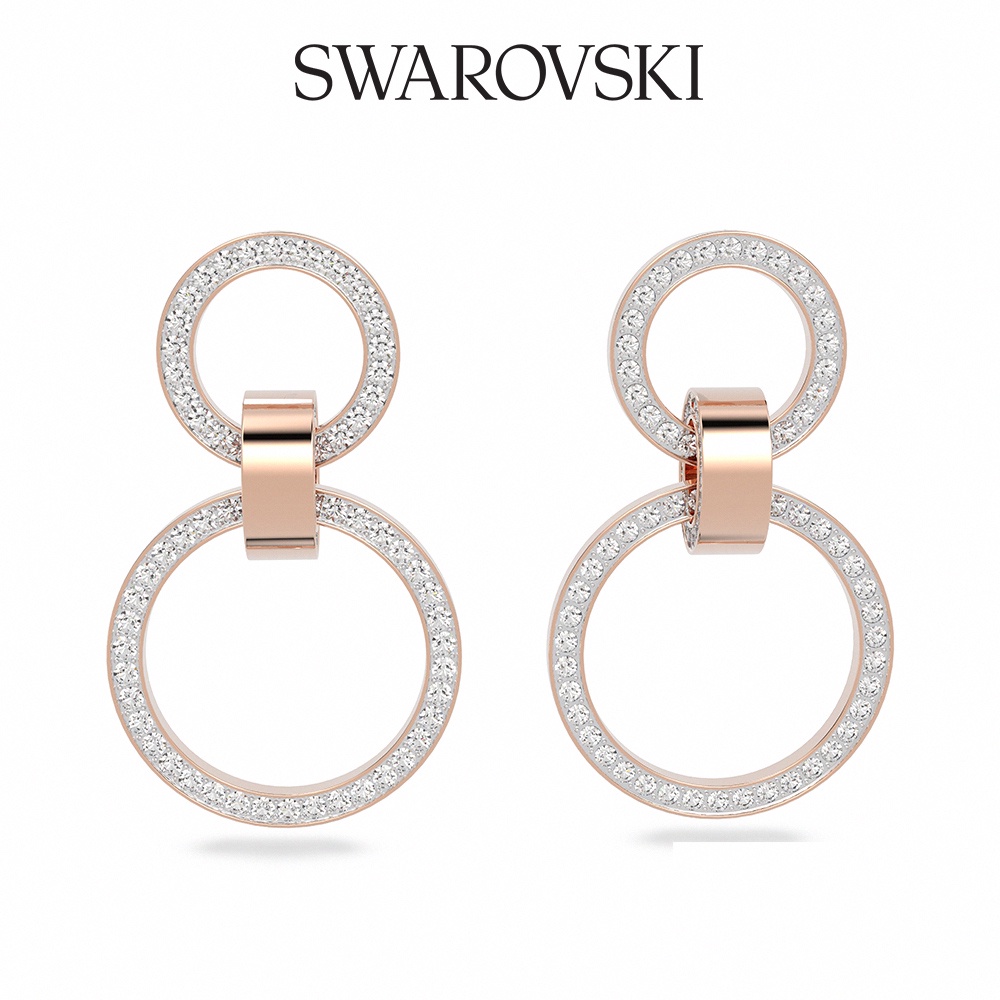 SWAROVSKI 施華洛世奇 Hollow 大圈耳環, 白色, 鍍玫瑰金色調