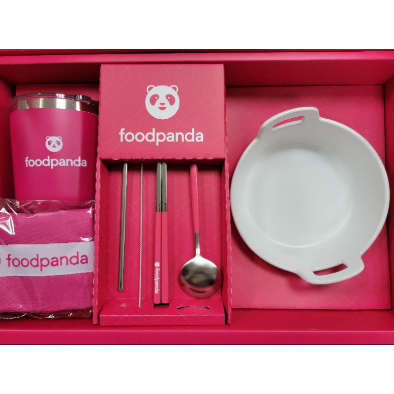 foodpanda禮盒組 冰霸杯 環保餐具 湯匙 筷子 吸管 陶瓷盤 熊貓外送