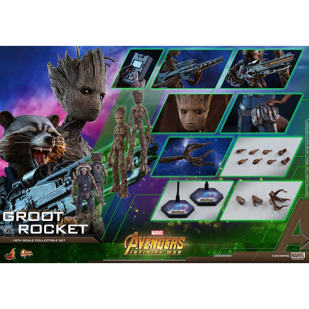 全新未拆 Hot toys MMS476 復仇者聯盟 格魯特 樹人+火箭 Groot + Rocket 組合包