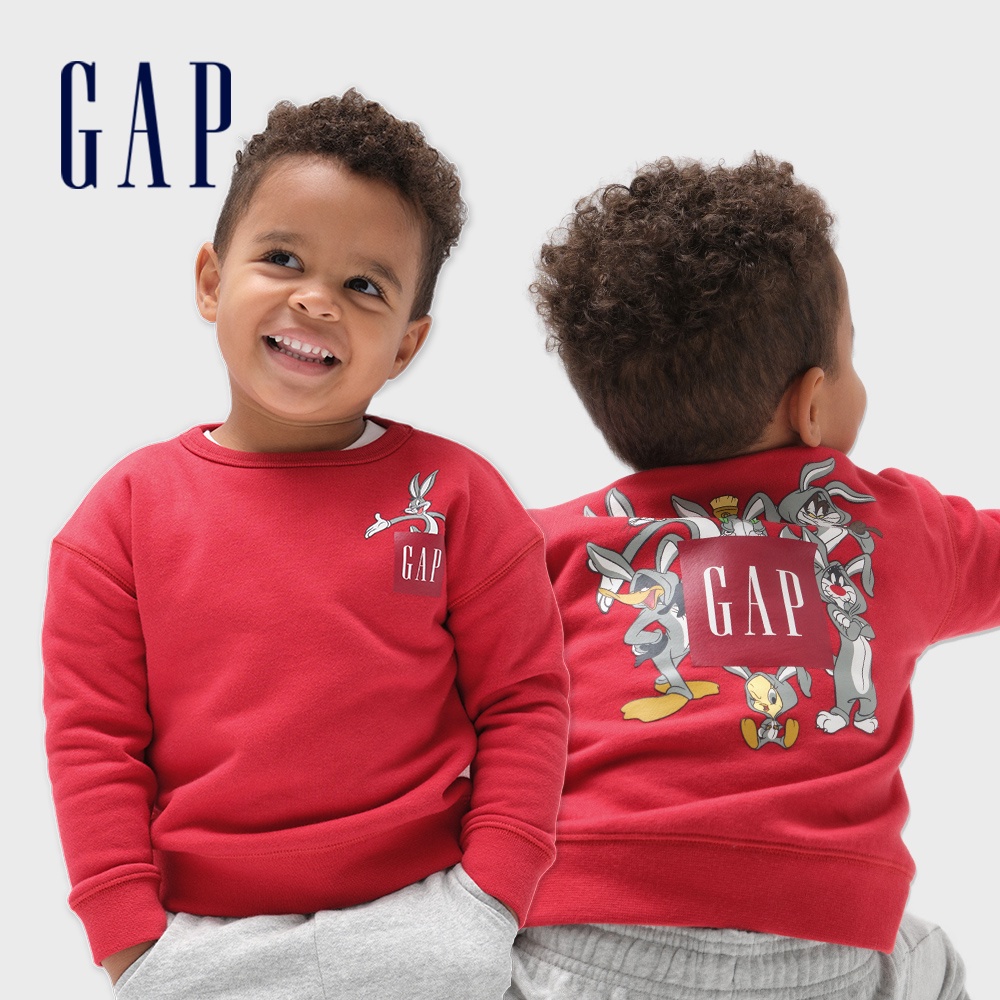 Gap 幼童裝 Gap x Warner Bros聯名 Logo兔八哥印花刷毛大學T-紅色(516187)